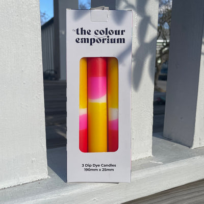 The Colour Emporium Yellow, Pink, Red Dip Dye Candlesticks