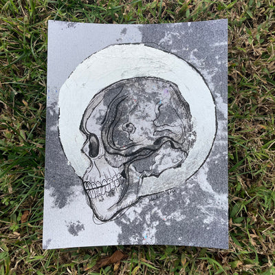 Blossom and Bone Silver Skull Art Print