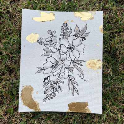 Blossom and Bone Gold Florals Art Print