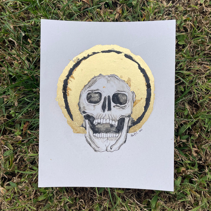 Blossom and Bone Gold Skull Art Print