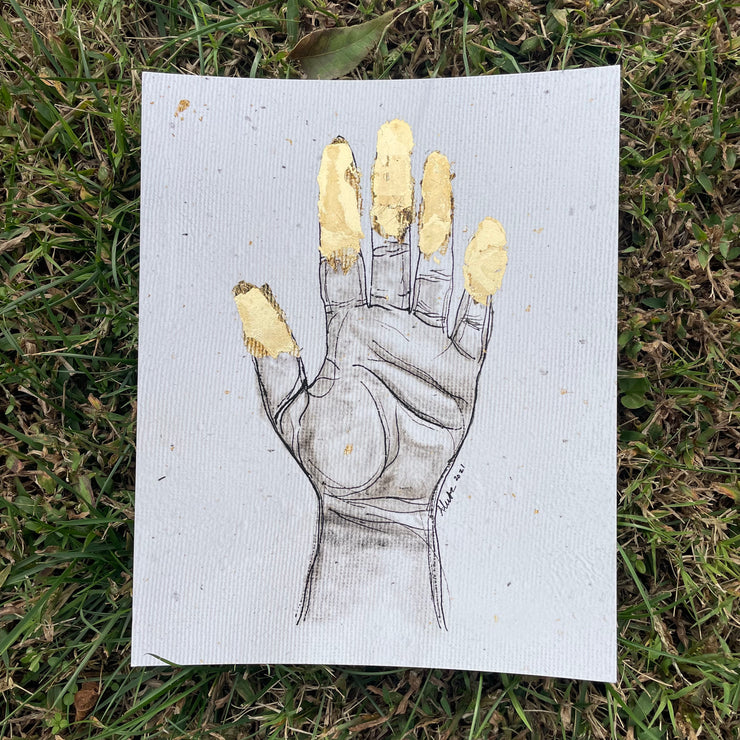 Blossom and Bone Hand of Gold Art Print